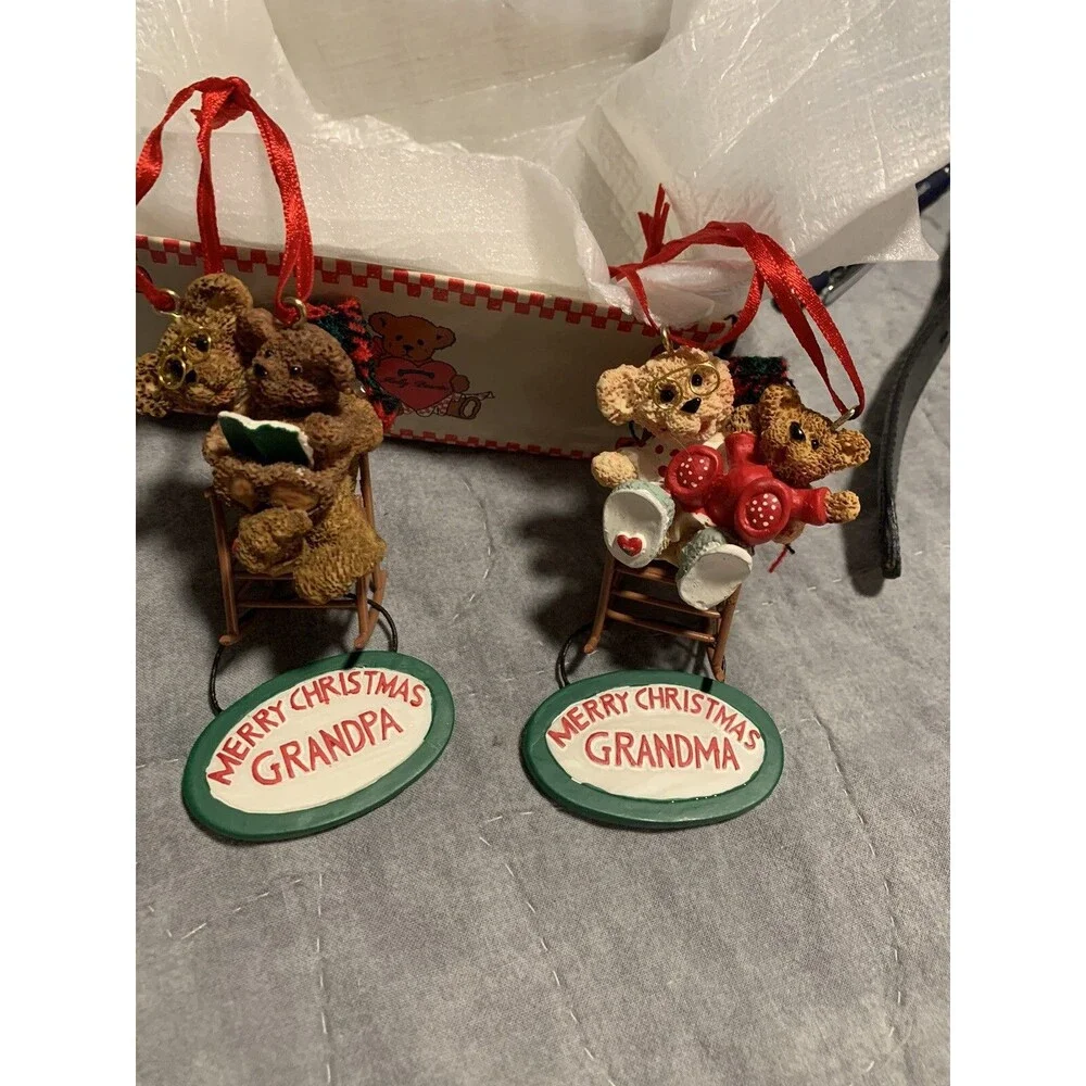 Vtg Ornament Merry Christmas Grandma & Grandpa Kurt S. Adler Rocking Chair Bear